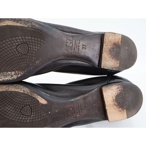 AGL Womens Monika Ballet Flat Size 37 7 Leather Black Cap Toe Dress Shoe Slip On - Picture 9 of 11